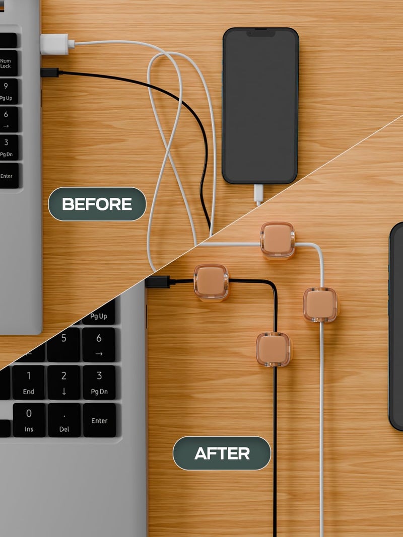 BRAMMH 6-Pack Magnetic Cord Holder, Cord Holder with Strong Magnetic Lid, Holds Cables Firmly, 7 mm Charger Holder & HDMI Cord Organizer Clips, Strong Adhesive Pad (Orange) - Image 3